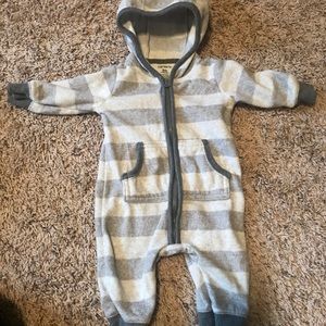 Grey striped fleece onsie